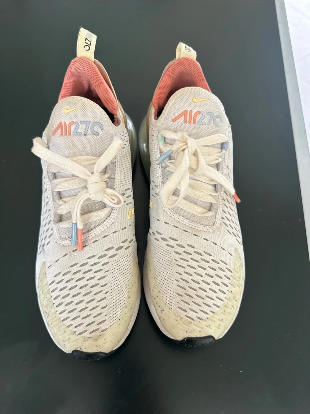 Nike Air Max 270 Cream Sneakers with Coral Lining and Pastel Accents